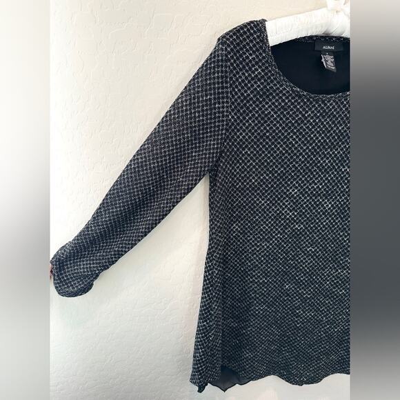 ALFANI | Black White Diamond Print Waffle Knit Tunic Blouse | Size Small - Picture 3 of 7